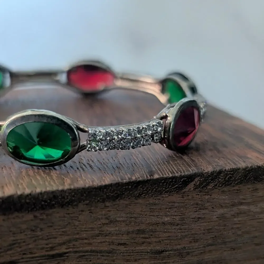 Vintage Bangle Bracelet - Red, Green, Clear - Just Over 6.75" - Picture 3 of 8